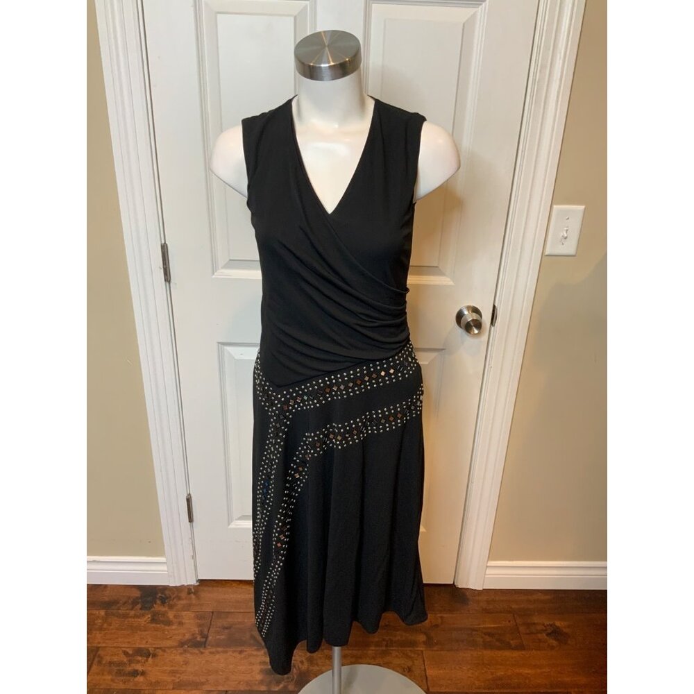 Tory Burch Black Draped & Studded Sleeveless Pencil Dress, Size XS